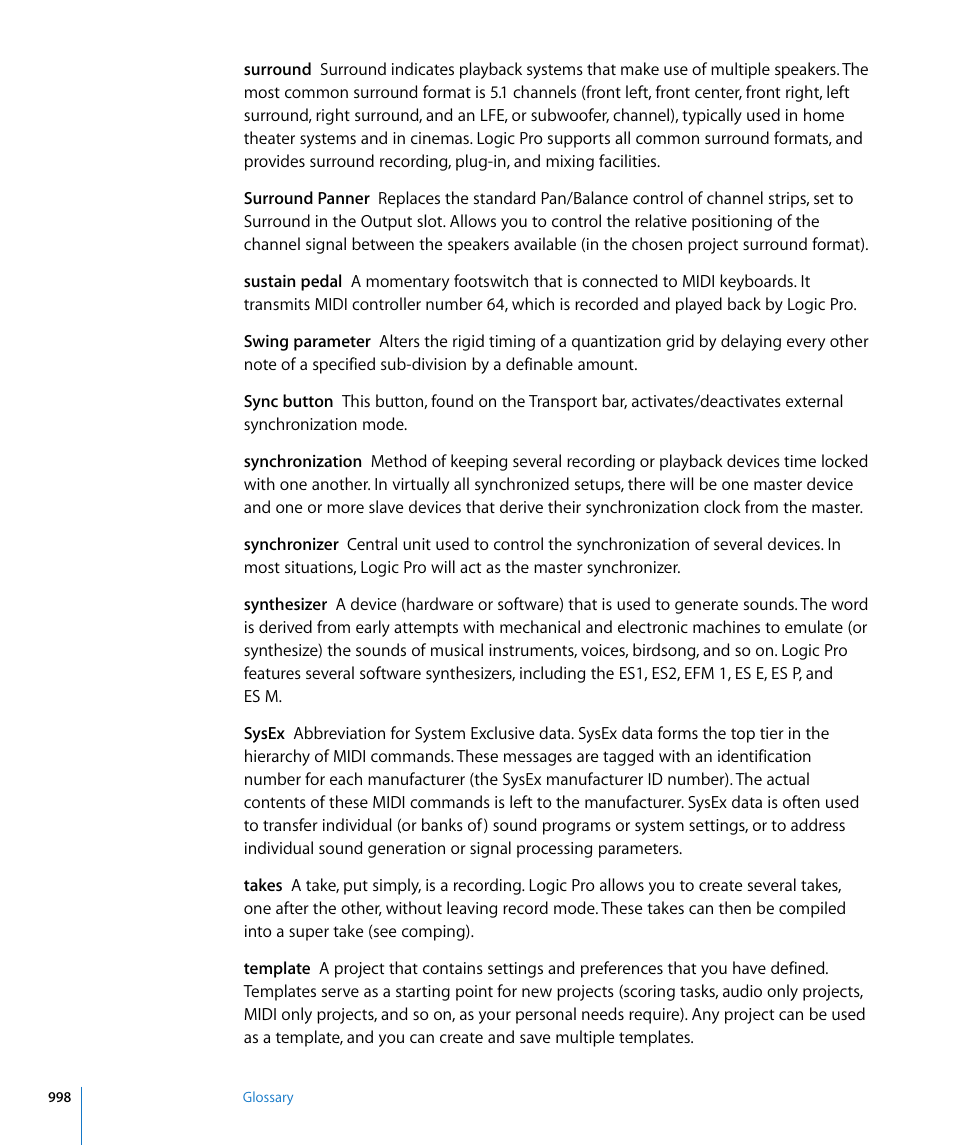 Apple Logic Pro 8 User Manual | Page 998 / 1030