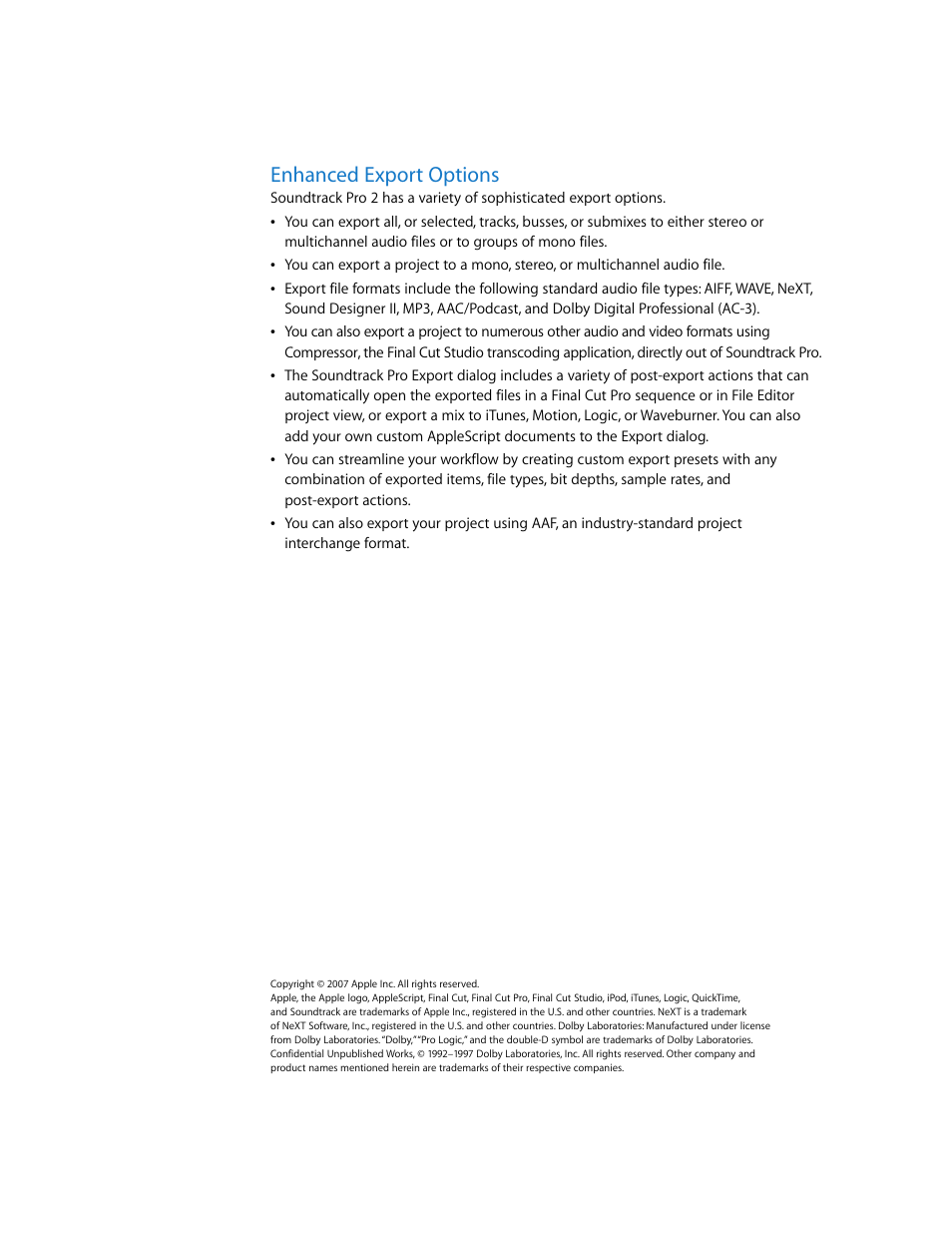 Enhanced export options | Apple Soundtrack Pro 2 New Features User Manual | Page 5 / 5