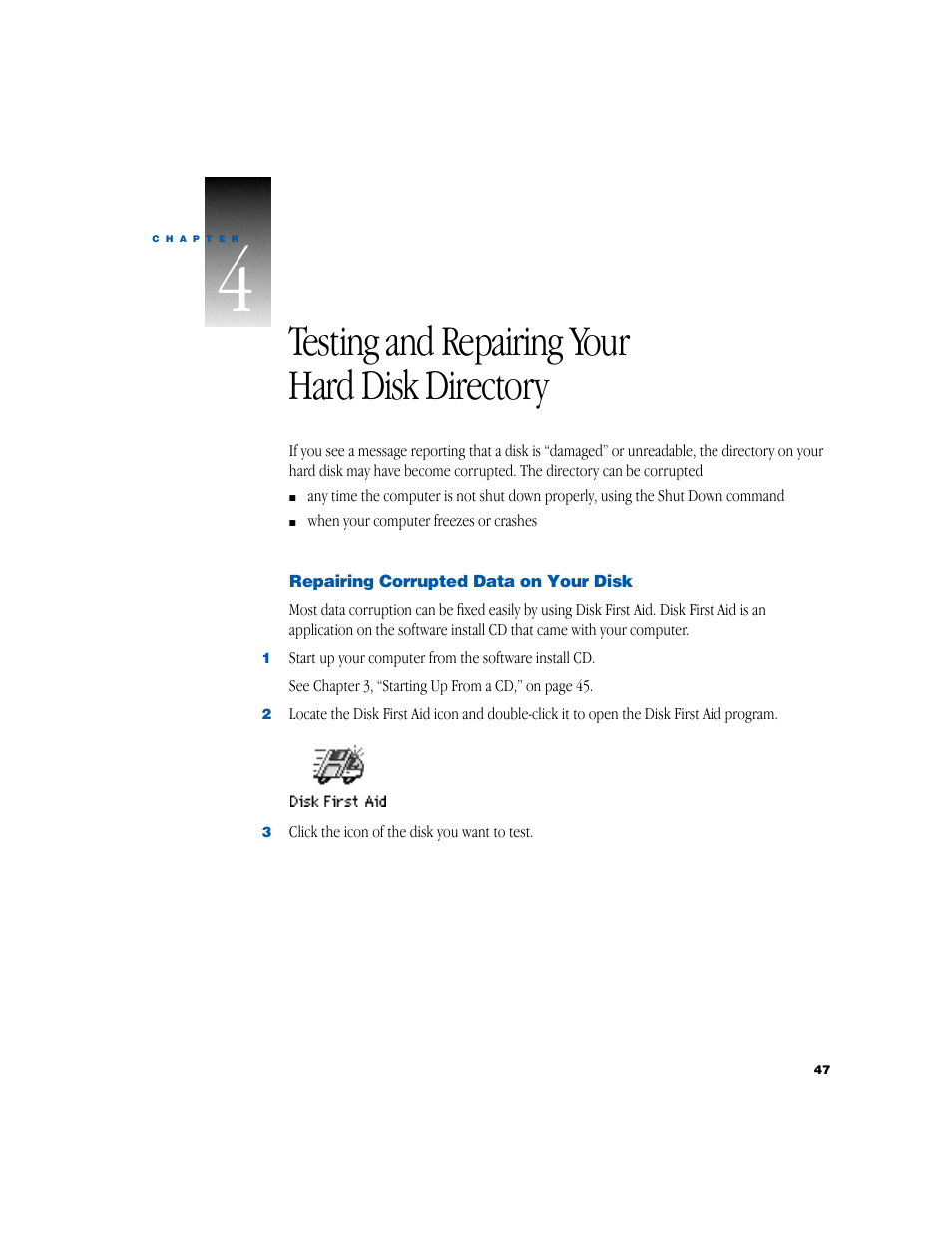 Testing and repairing your hard disk directory | Apple iMac G3 (Original) User Manual | Page 47 / 72