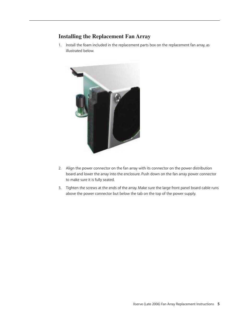 Installing the replacement fan array | Apple Xserve Intel (Late 2006) DIY Procedure for Fan Array w/Foam User Manual | Page 5 / 7