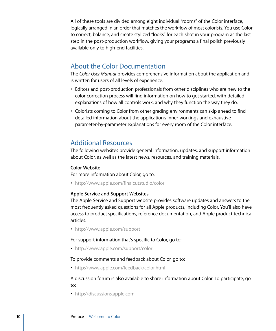 About the color documentation, Additional resources | Apple Color 1.5 User Manual | Page 10 / 434