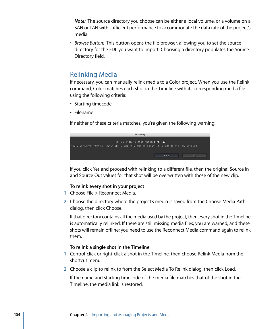 Relinking media | Apple Color 1.5 User Manual | Page 104 / 434