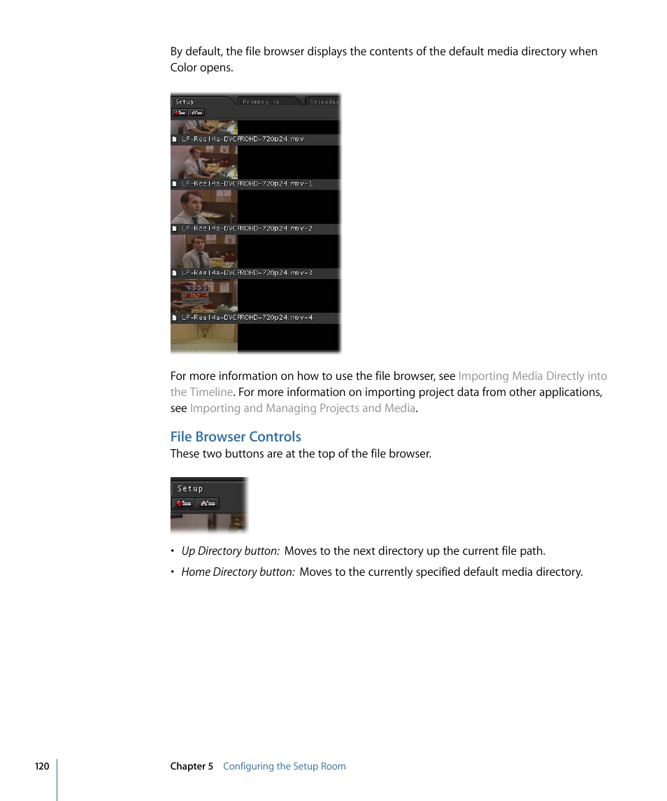 File browser controls | Apple Color 1.5 User Manual | Page 120 / 434
