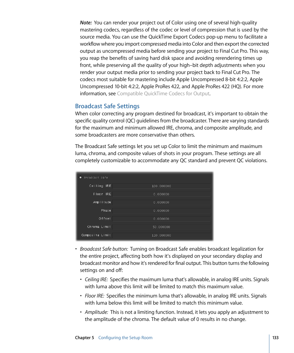 Broadcast safe settings | Apple Color 1.5 User Manual | Page 133 / 434