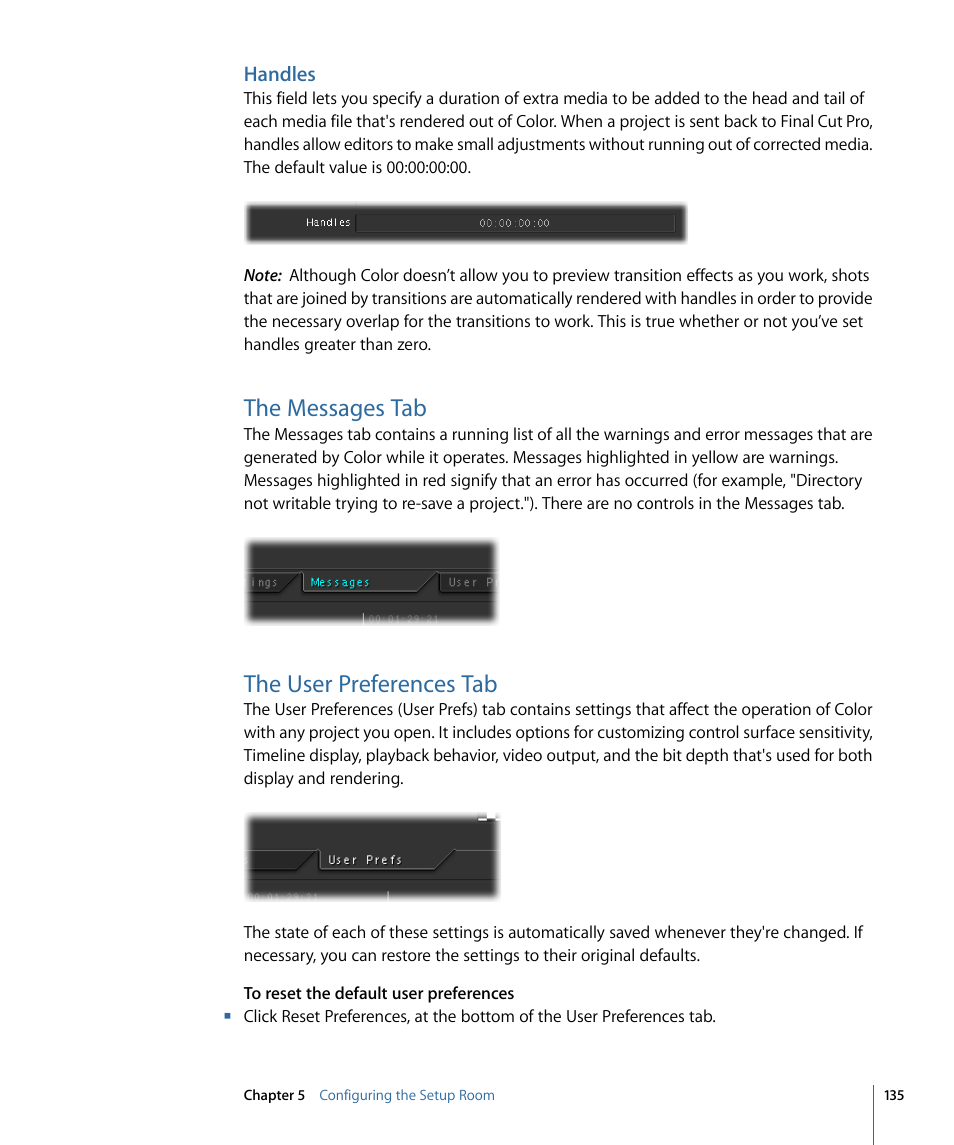 Handles, The messages tab, The user preferences tab | Apple Color 1.5 User Manual | Page 135 / 434