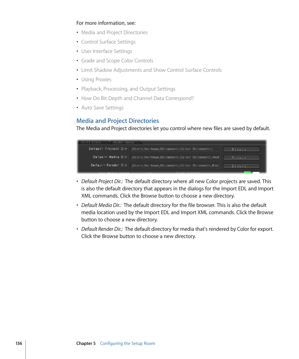 Media and project directories | Apple Color 1.5 User Manual | Page 136 / 434