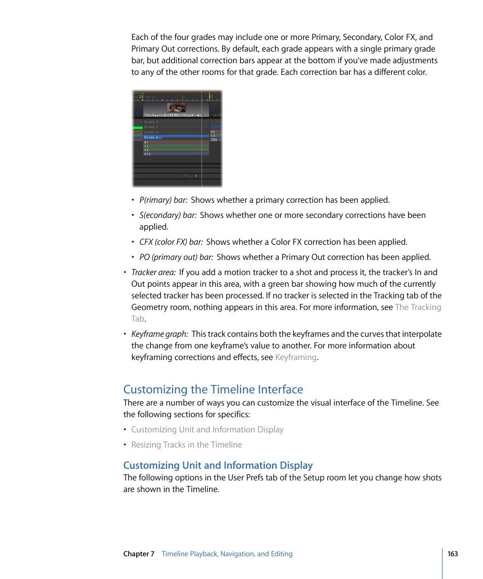 Customizing the timeline interface, Customizing unit and information display | Apple Color 1.5 User Manual | Page 163 / 434