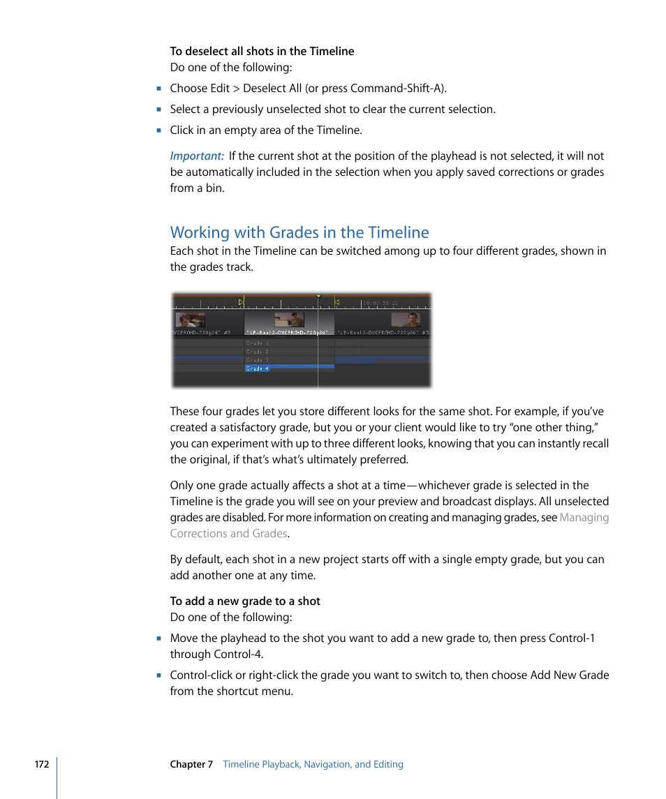 Working with grades in the timeline | Apple Color 1.5 User Manual | Page 172 / 434