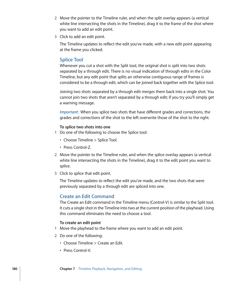Splice tool, Create an edit command | Apple Color 1.5 User Manual | Page 180 / 434