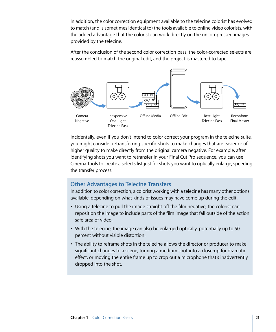 Other advantages to telecine transfers | Apple Color 1.5 User Manual | Page 21 / 434