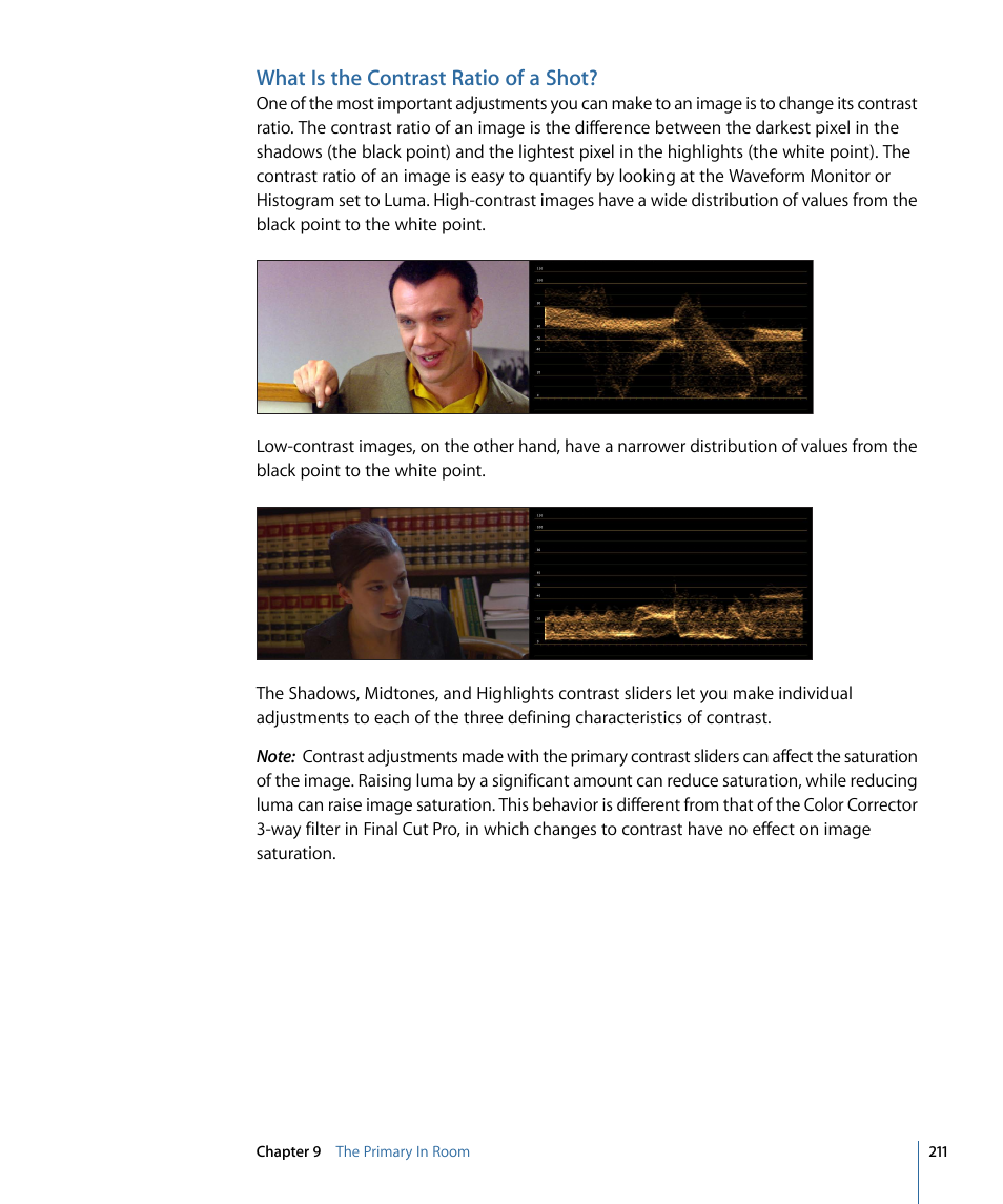 What is the contrast ratio of a shot | Apple Color 1.5 User Manual | Page 211 / 434