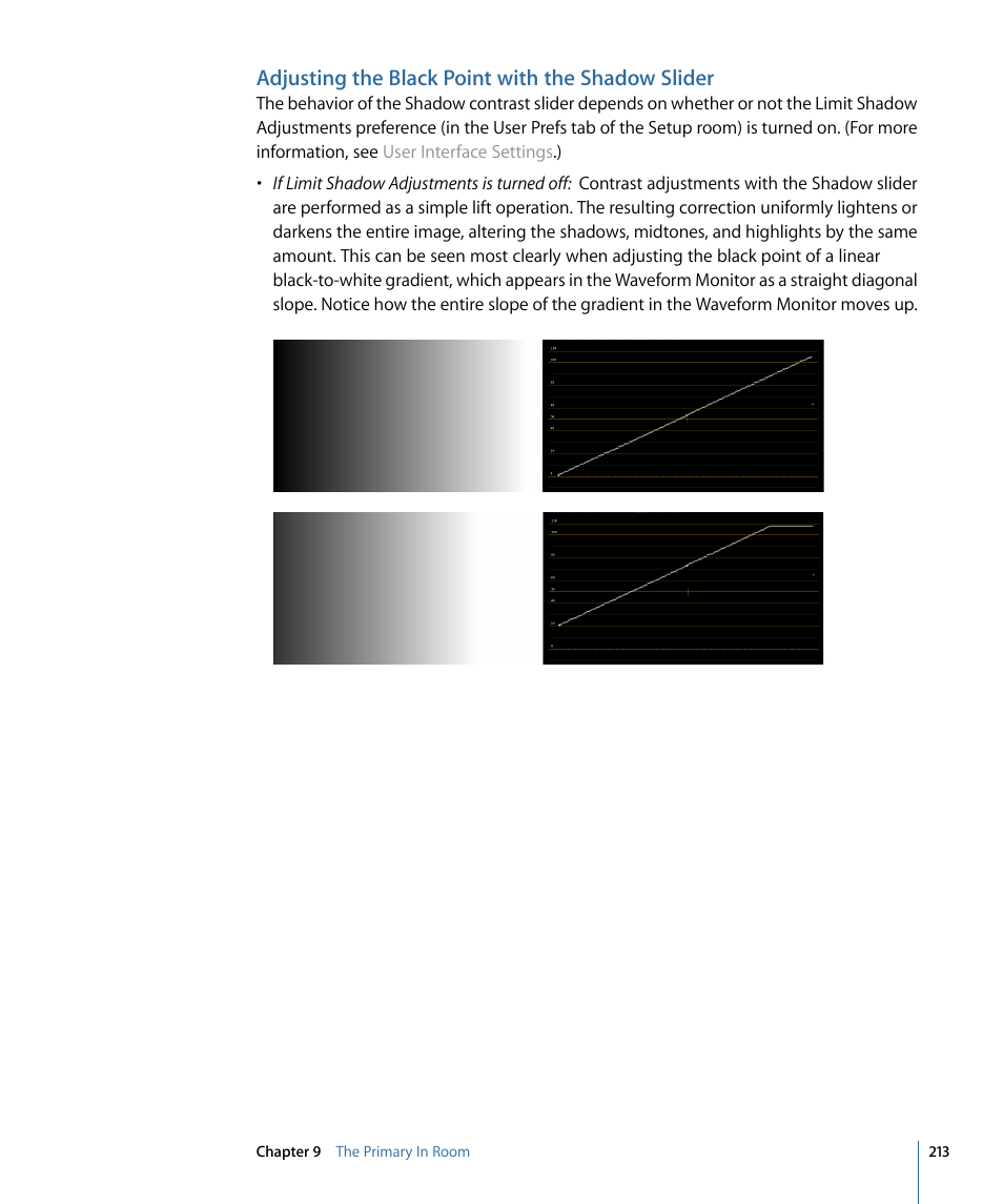 Adjusting the black point with the shadow slider | Apple Color 1.5 User Manual | Page 213 / 434