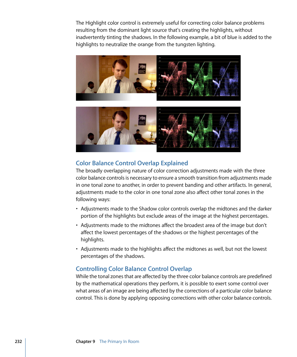Color balance control overlap explained, Controlling color balance control overlap | Apple Color 1.5 User Manual | Page 232 / 434