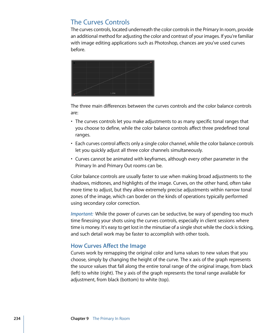 The curves controls, How curves affect the image | Apple Color 1.5 User Manual | Page 234 / 434
