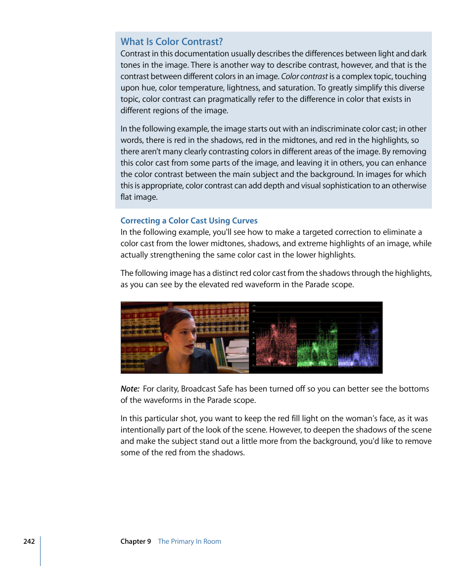 Correcting a color cast using curves, What is color contrast | Apple Color 1.5 User Manual | Page 242 / 434