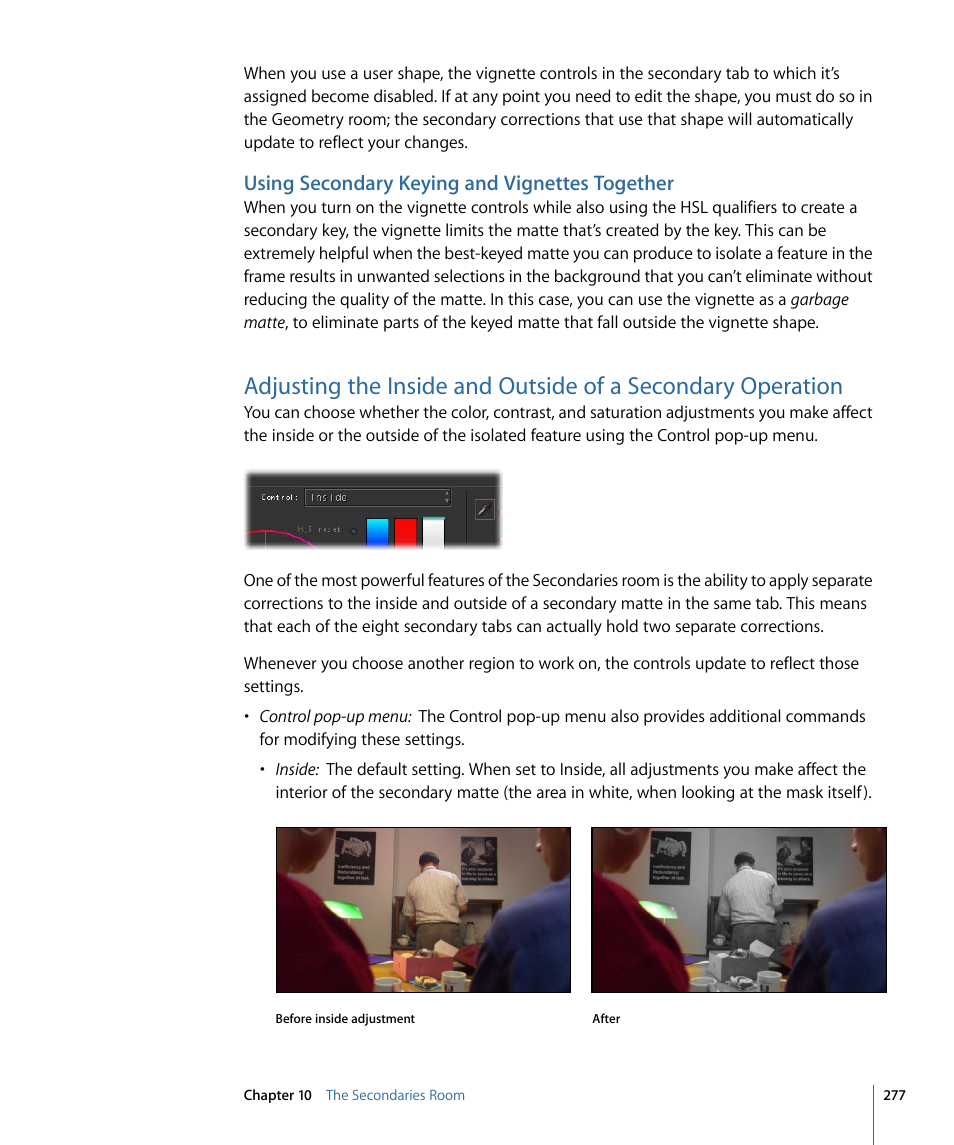 Using secondary keying and vignettes together | Apple Color 1.5 User Manual | Page 277 / 434