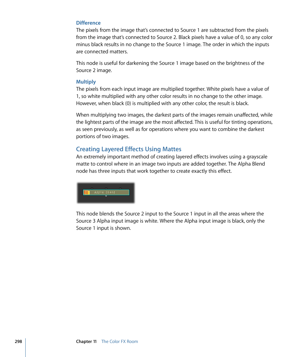 Difference, Multiply, Creating layered effects using mattes | Apple Color 1.5 User Manual | Page 298 / 434