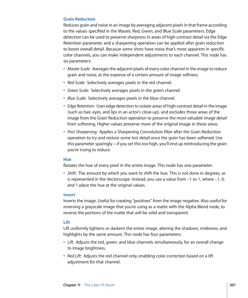 Grain reduction, Invert, Lift | Apple Color 1.5 User Manual | Page 307 / 434