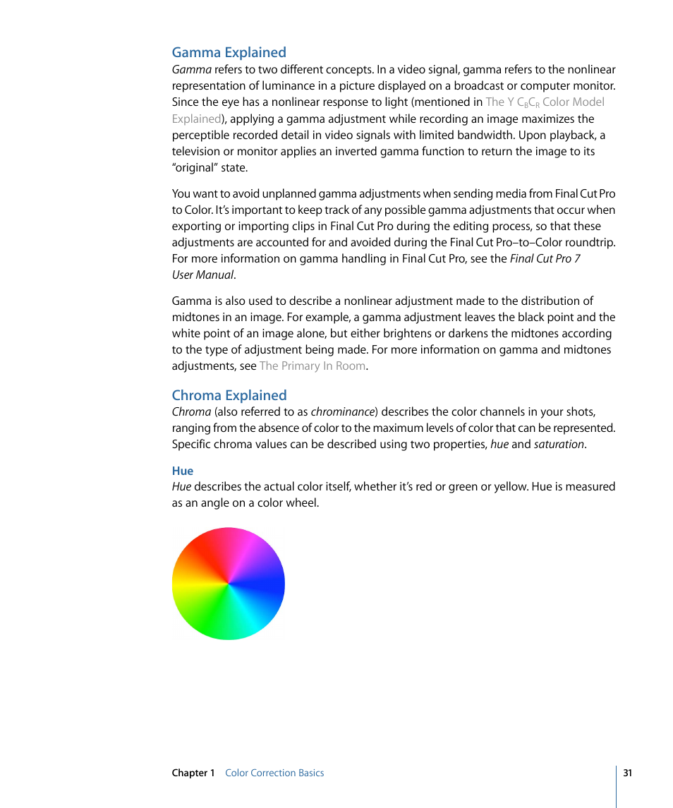 Gamma explained, Chroma explained | Apple Color 1.5 User Manual | Page 31 / 434