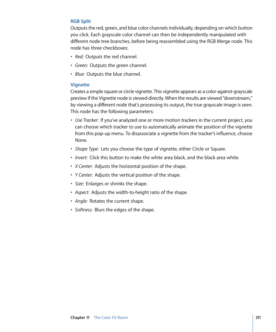 Rgb split, Vignette | Apple Color 1.5 User Manual | Page 311 / 434