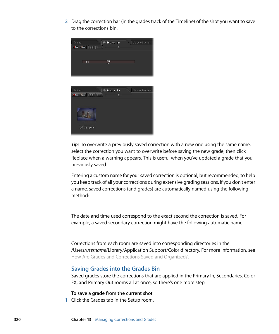 Saving grades into the grades bin, Saving grades into the grades | Apple Color 1.5 User Manual | Page 320 / 434