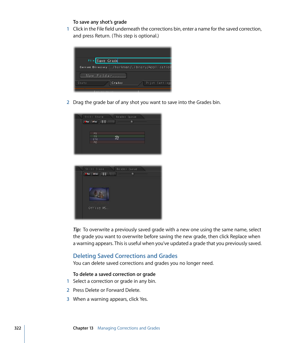 Deleting saved corrections and grades | Apple Color 1.5 User Manual | Page 322 / 434