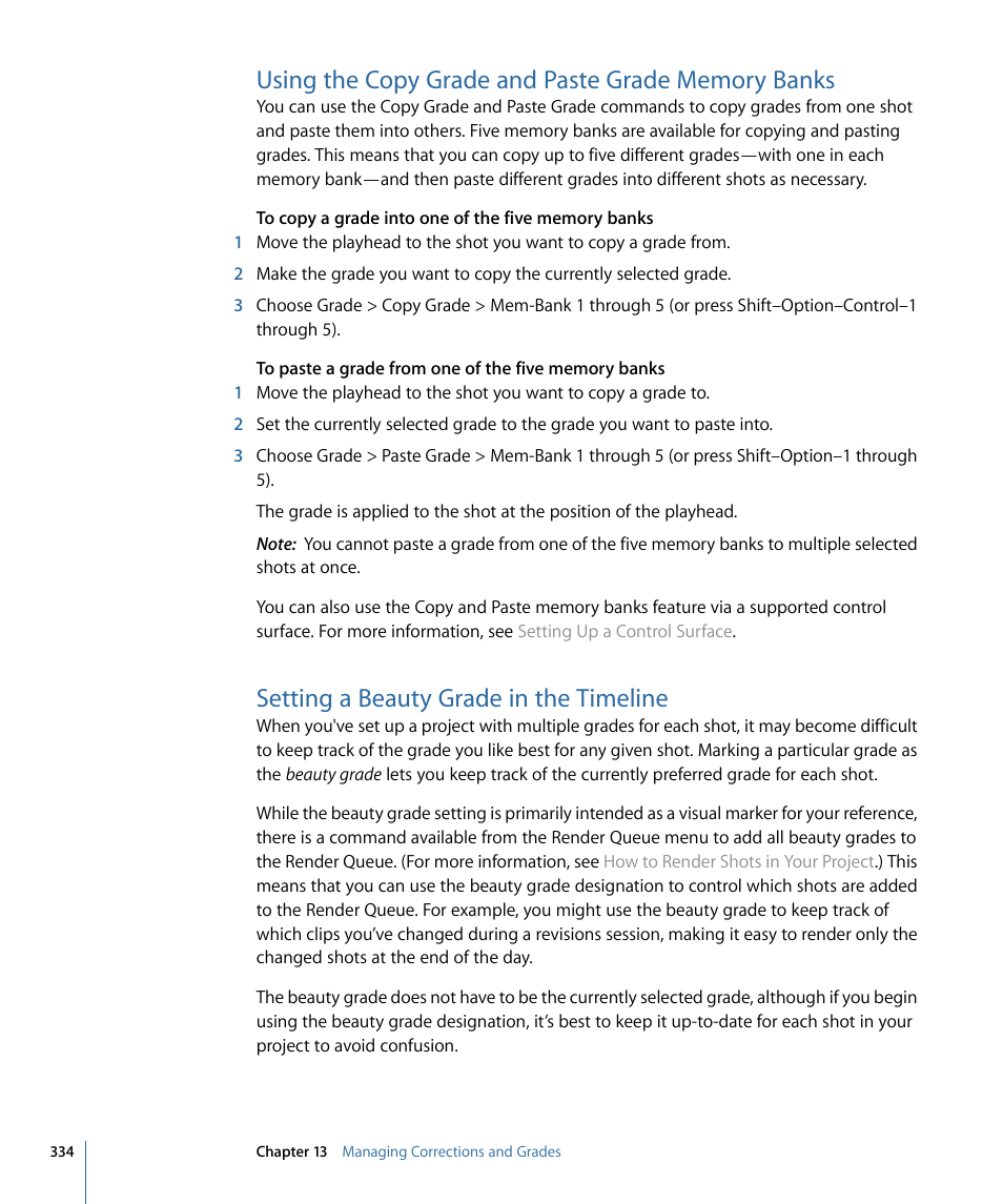 Using the copy grade and paste grade memory banks, Setting a beauty grade in the timeline | Apple Color 1.5 User Manual | Page 334 / 434