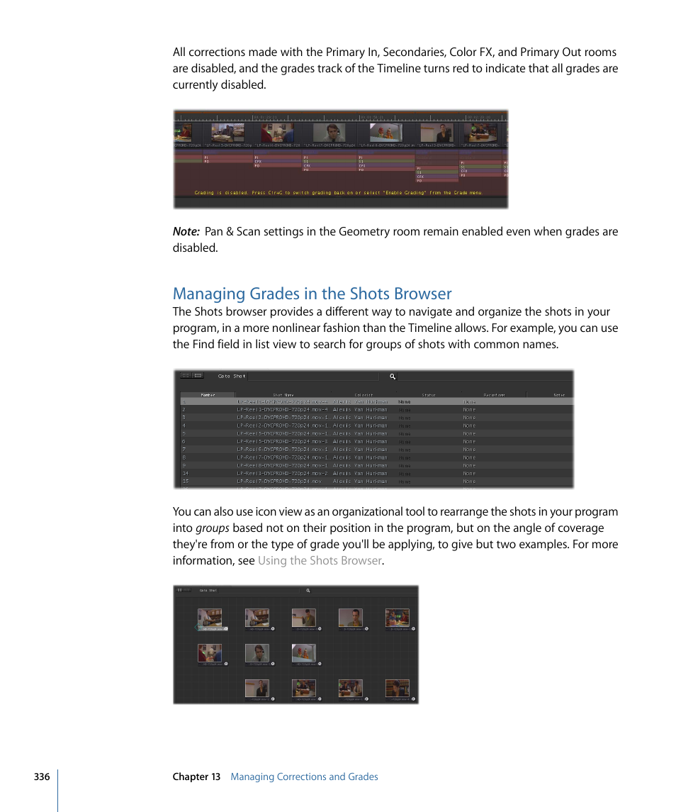 Managing grades in the shots browser | Apple Color 1.5 User Manual | Page 336 / 434