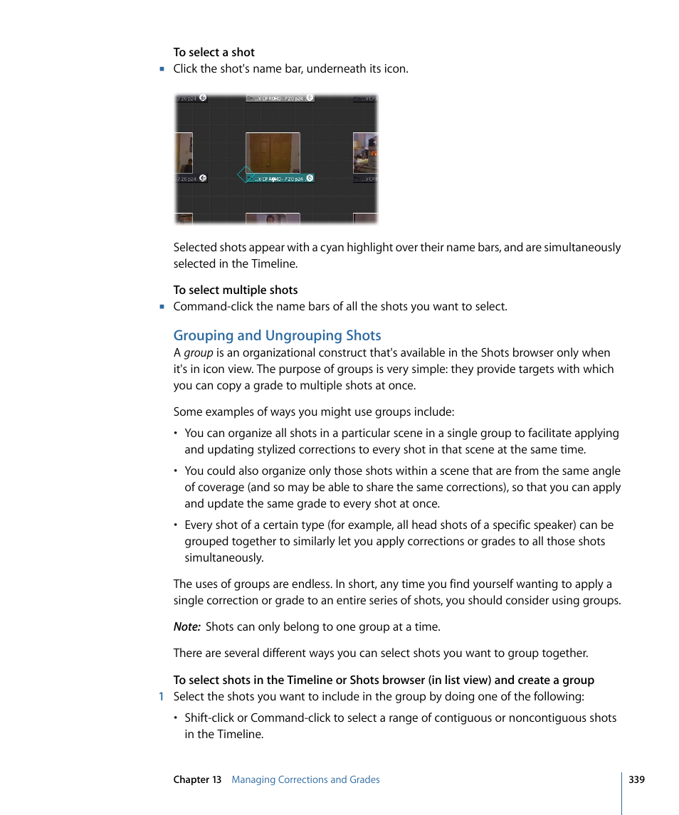 Grouping and ungrouping shots | Apple Color 1.5 User Manual | Page 339 / 434