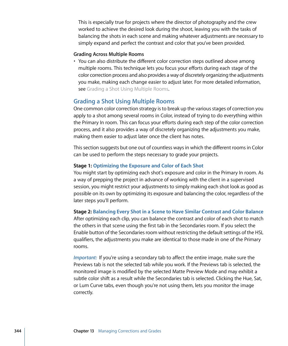 Grading a shot using multiple rooms | Apple Color 1.5 User Manual | Page 344 / 434