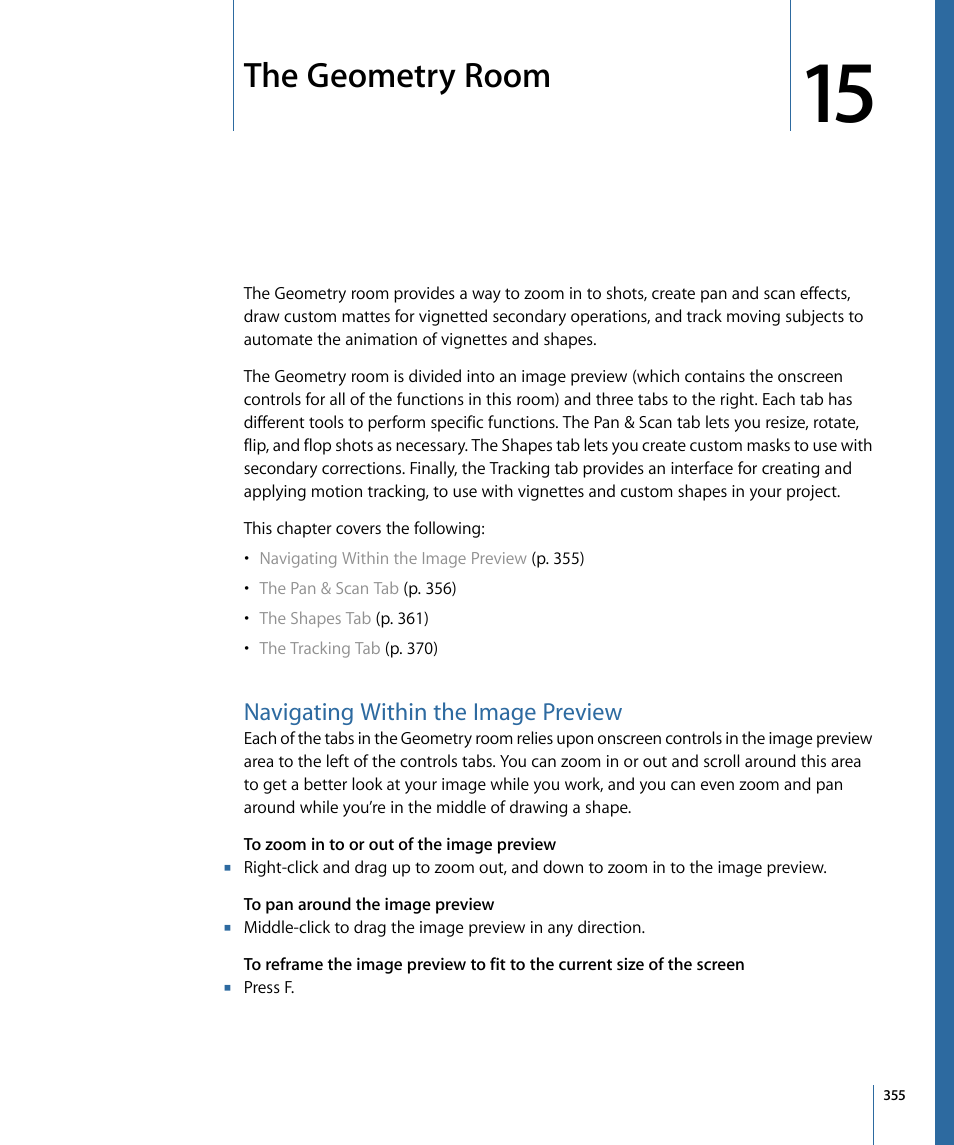The geometry room, Navigating within the image preview | Apple Color 1.5 User Manual | Page 355 / 434
