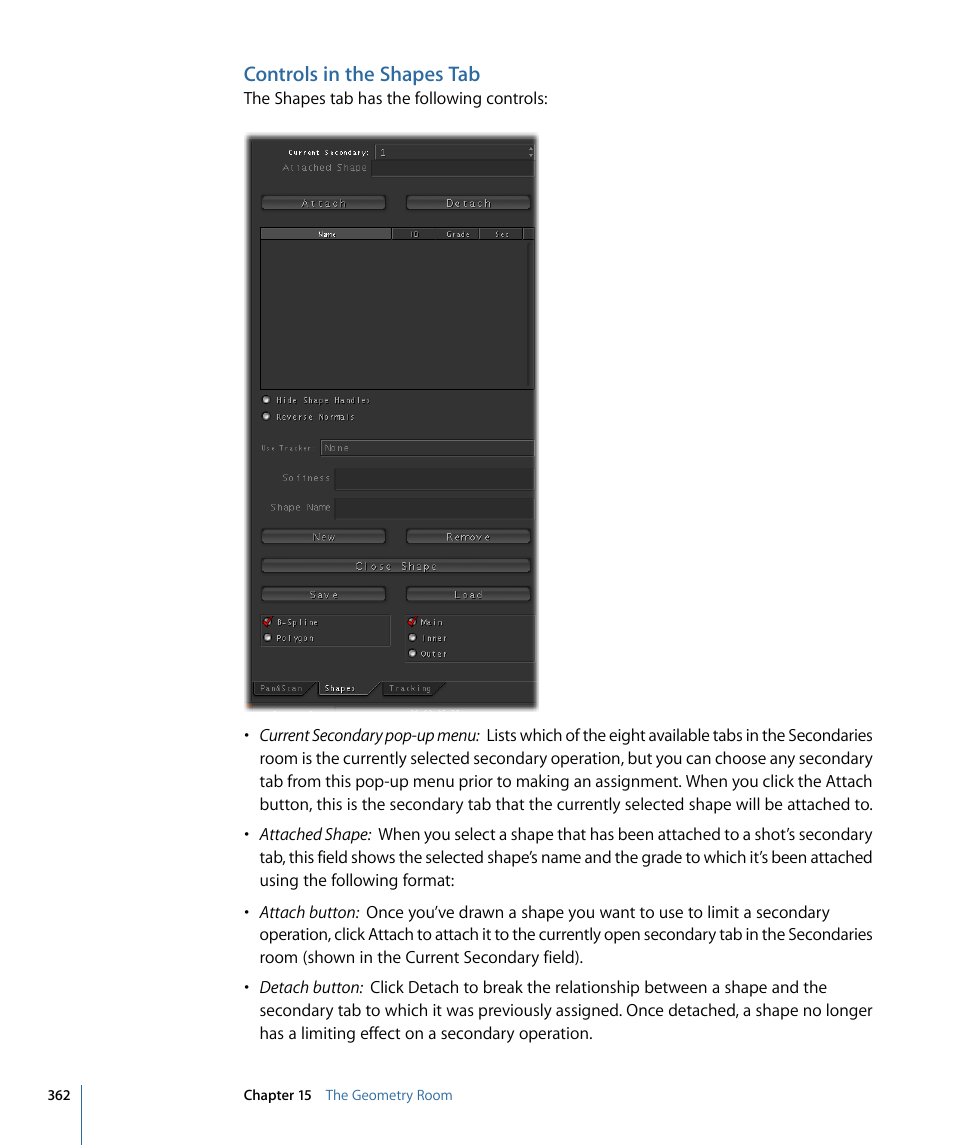 Controls in the shapes tab, Controls in, The shapes tab | Apple Color 1.5 User Manual | Page 362 / 434