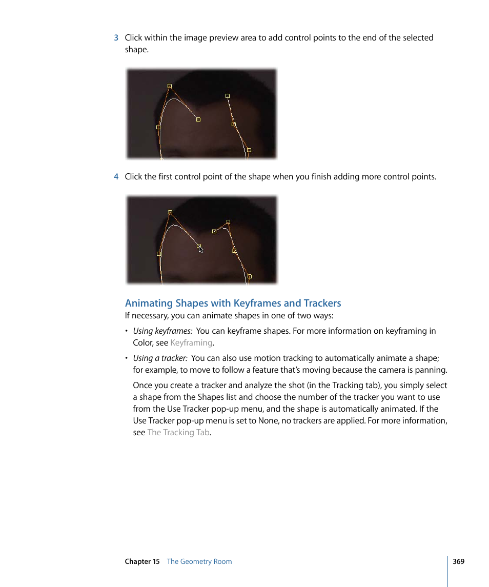 Animating shapes with keyframes and trackers | Apple Color 1.5 User Manual | Page 369 / 434