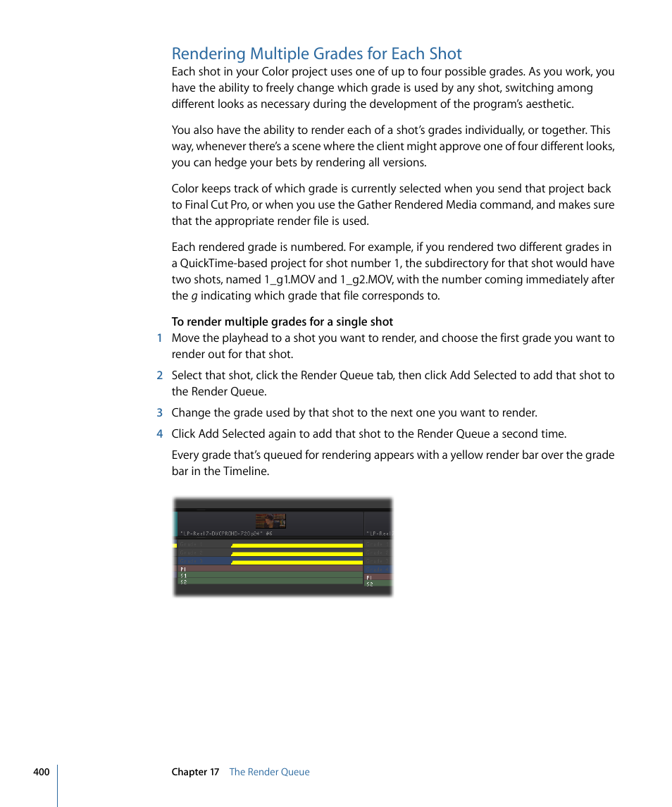 Rendering multiple grades for each shot | Apple Color 1.5 User Manual | Page 400 / 434