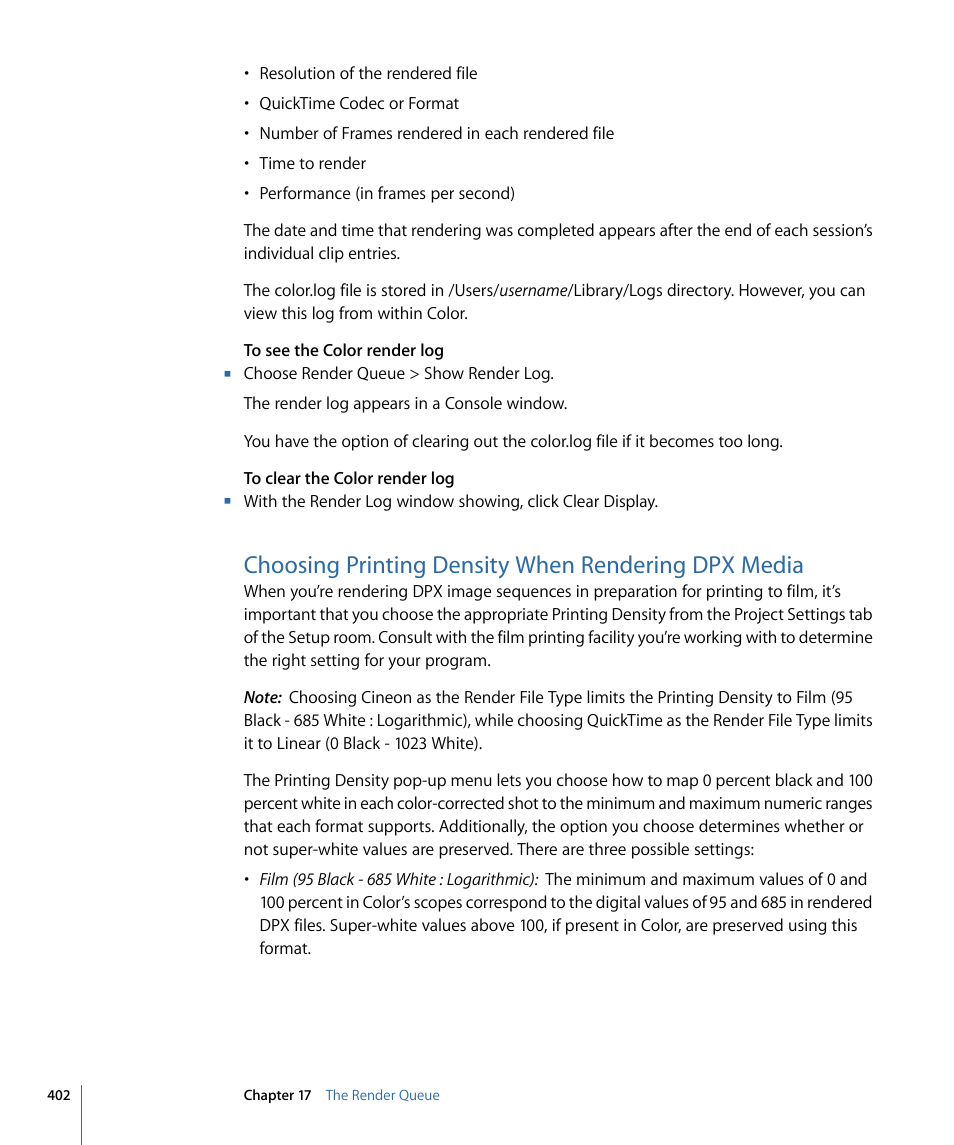 Choosing printing density when rendering dpx media, Choosing printing density when, Rendering dpx media | Apple Color 1.5 User Manual | Page 402 / 434