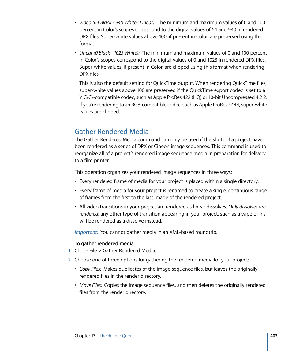 Gather rendered media, Gather, Rendered media | Apple Color 1.5 User Manual | Page 403 / 434