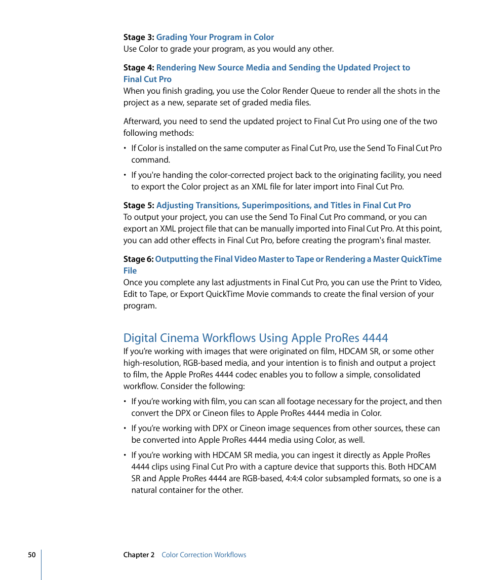 Digital cinema workflows using apple prores 4444 | Apple Color 1.5 User Manual | Page 50 / 434