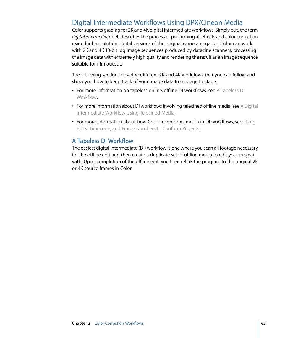 A tapeless di workflow | Apple Color 1.5 User Manual | Page 65 / 434