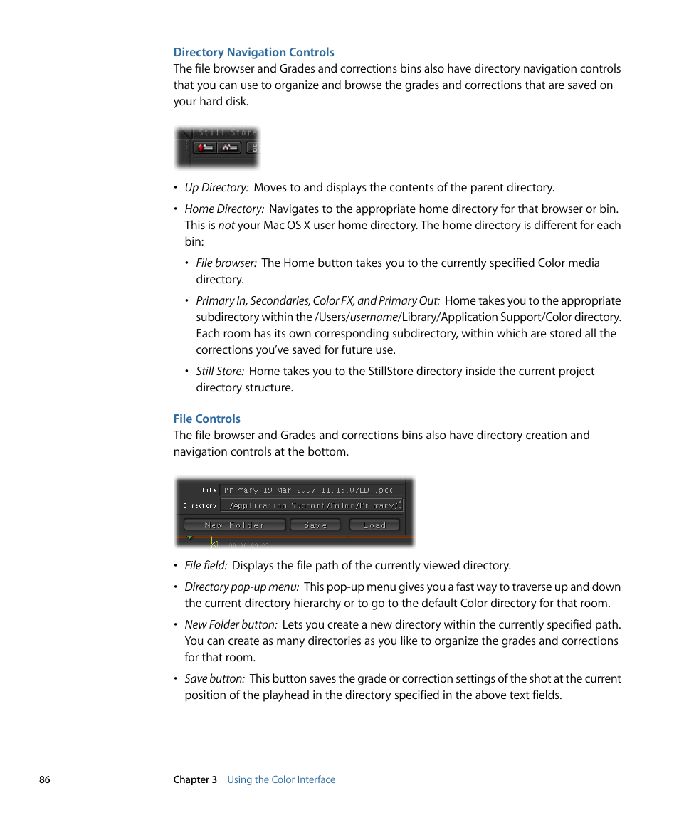 Directory navigation controls, File controls | Apple Color 1.5 User Manual | Page 86 / 434