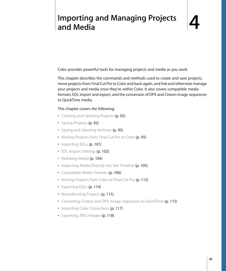 Importing and managing projects and media | Apple Color 1.5 User Manual | Page 91 / 434