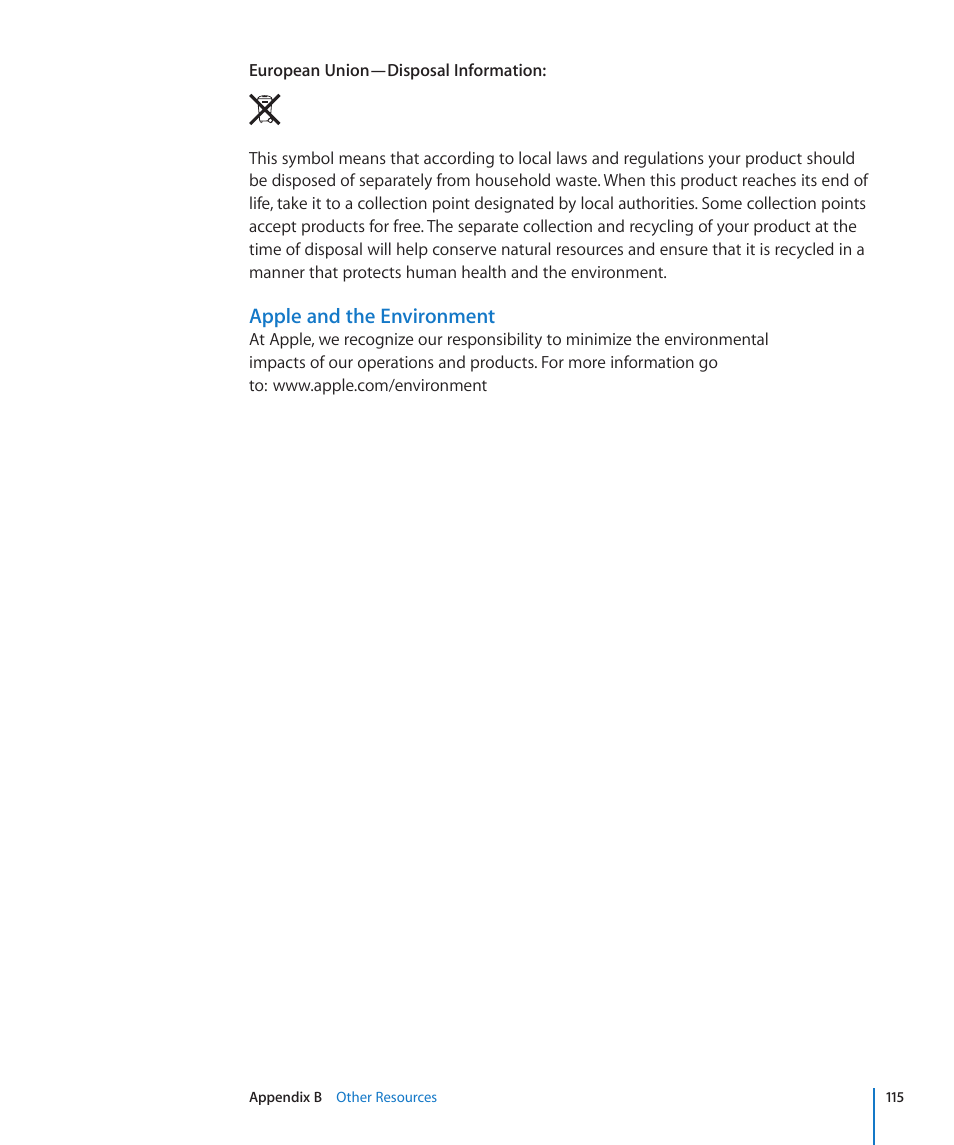 Apple and the environment | Apple iPod touch iOS 2.1 User Manual | Page 115 / 122