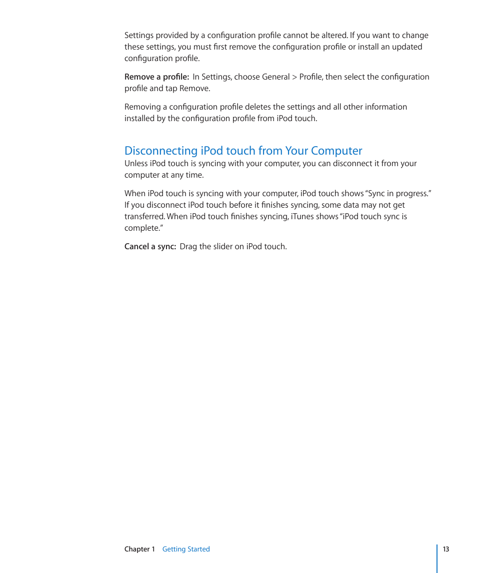 Disconnecting ipod touch from your computer | Apple iPod touch iOS 2.1 User Manual | Page 13 / 122