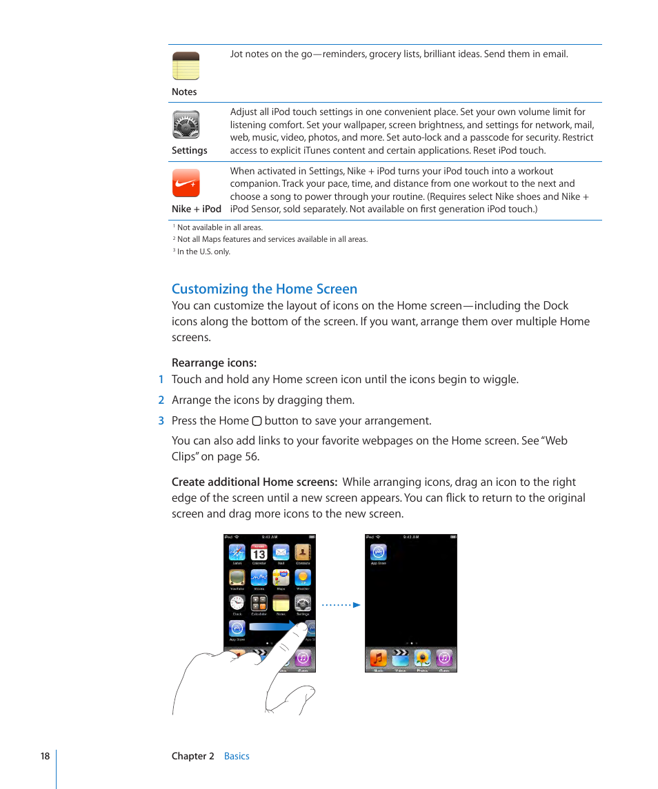 Customizing the home screen | Apple iPod touch iOS 2.1 User Manual | Page 18 / 122