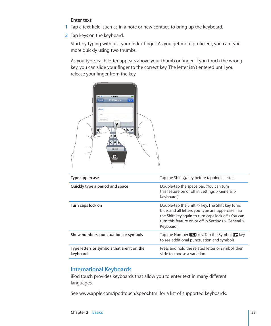 International keyboards | Apple iPod touch iOS 2.1 User Manual | Page 23 / 122