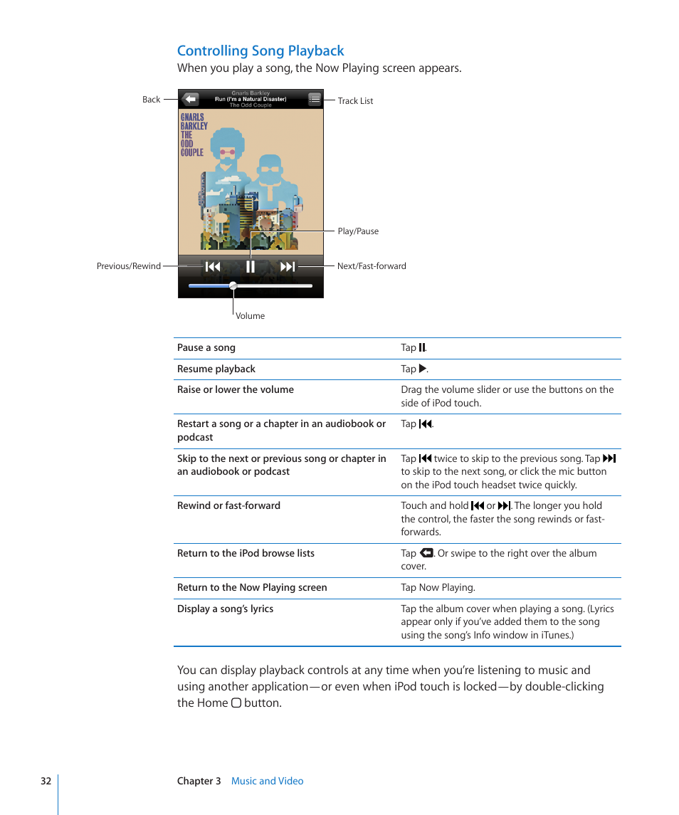 Controlling song playback | Apple iPod touch iOS 2.1 User Manual | Page 32 / 122