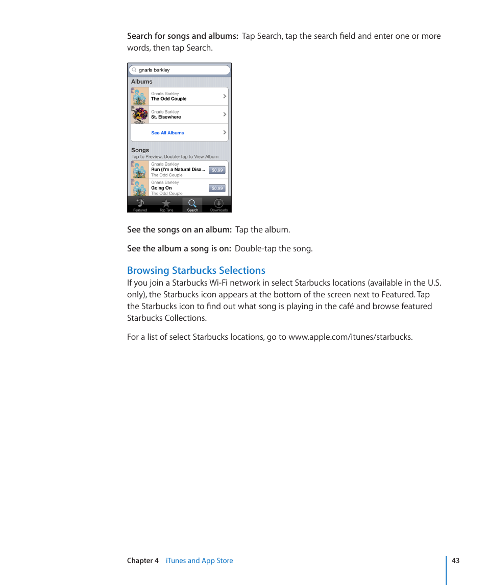 Browsing starbucks selections | Apple iPod touch iOS 2.1 User Manual | Page 43 / 122