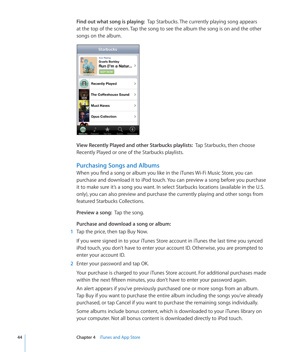 Purchasing songs and albums | Apple iPod touch iOS 2.1 User Manual | Page 44 / 122