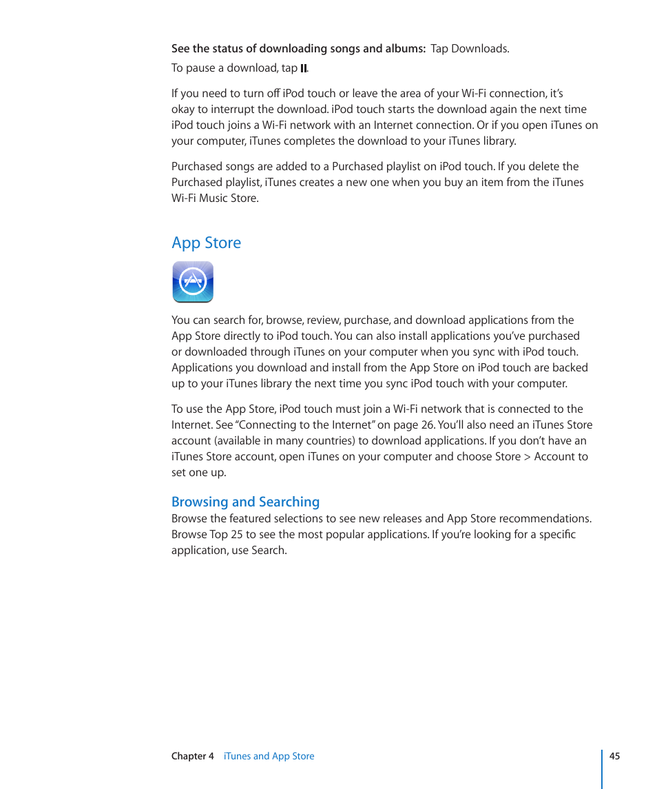 App store, 45 app store, Browsing and searching | Apple iPod touch iOS 2.1 User Manual | Page 45 / 122