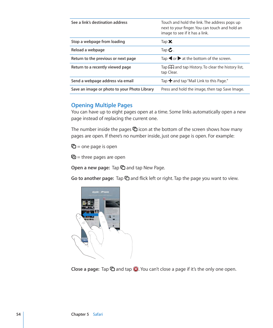 Opening multiple pages | Apple iPod touch iOS 2.1 User Manual | Page 54 / 122