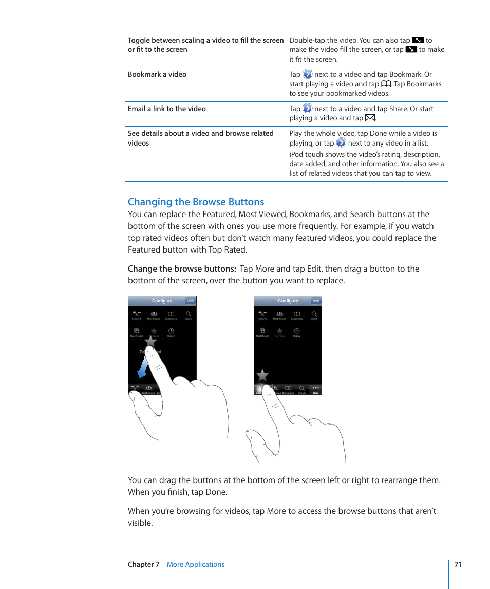 Changing the browse buttons | Apple iPod touch iOS 2.1 User Manual | Page 71 / 122